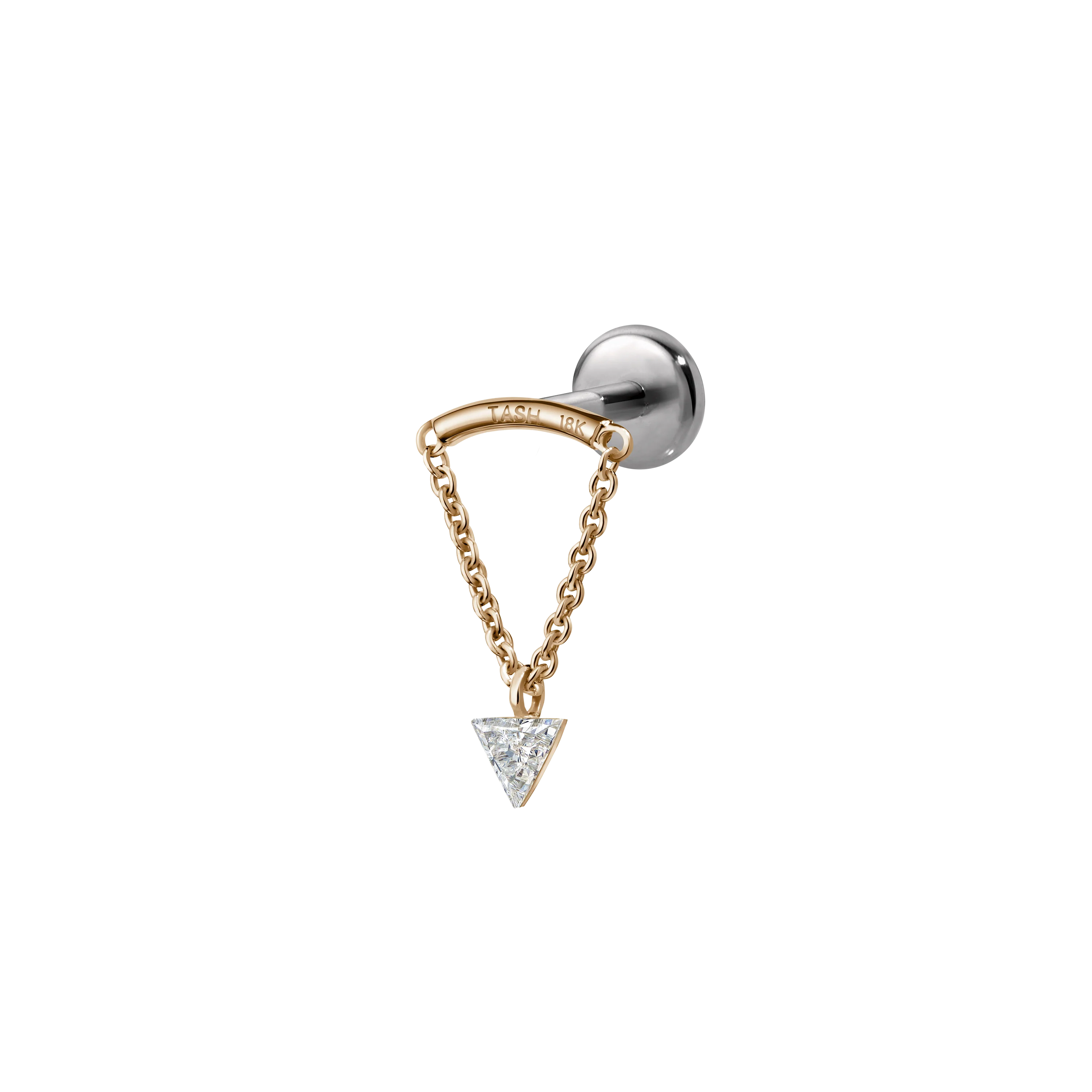 Invisible Set Triangle Diamond Drape Threaded Stud Earring With Titanium Backing - Image 6