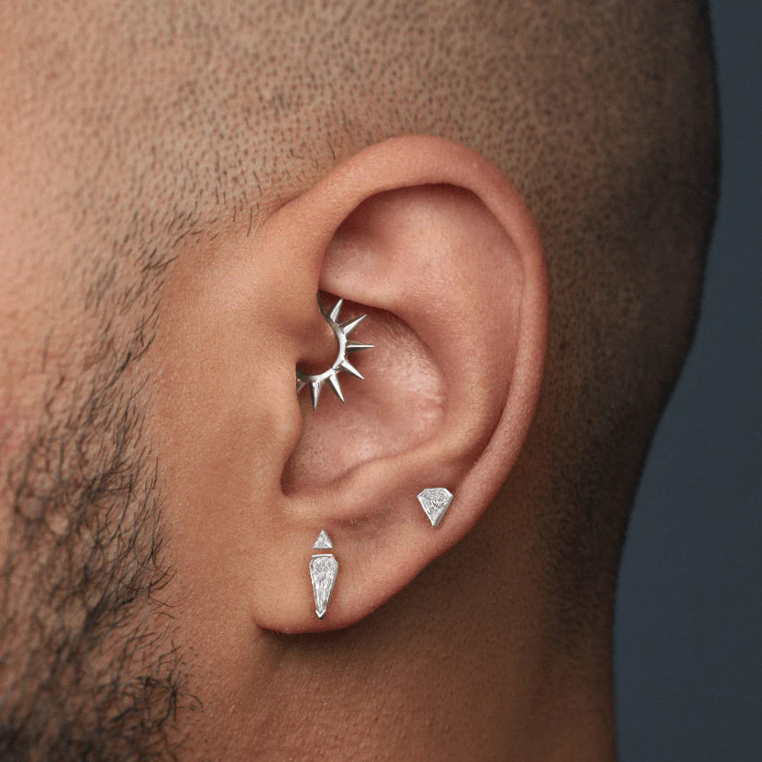 Invisible Set Triangle Diamond Threaded Stud Earring With Titanium Backing - Image 15