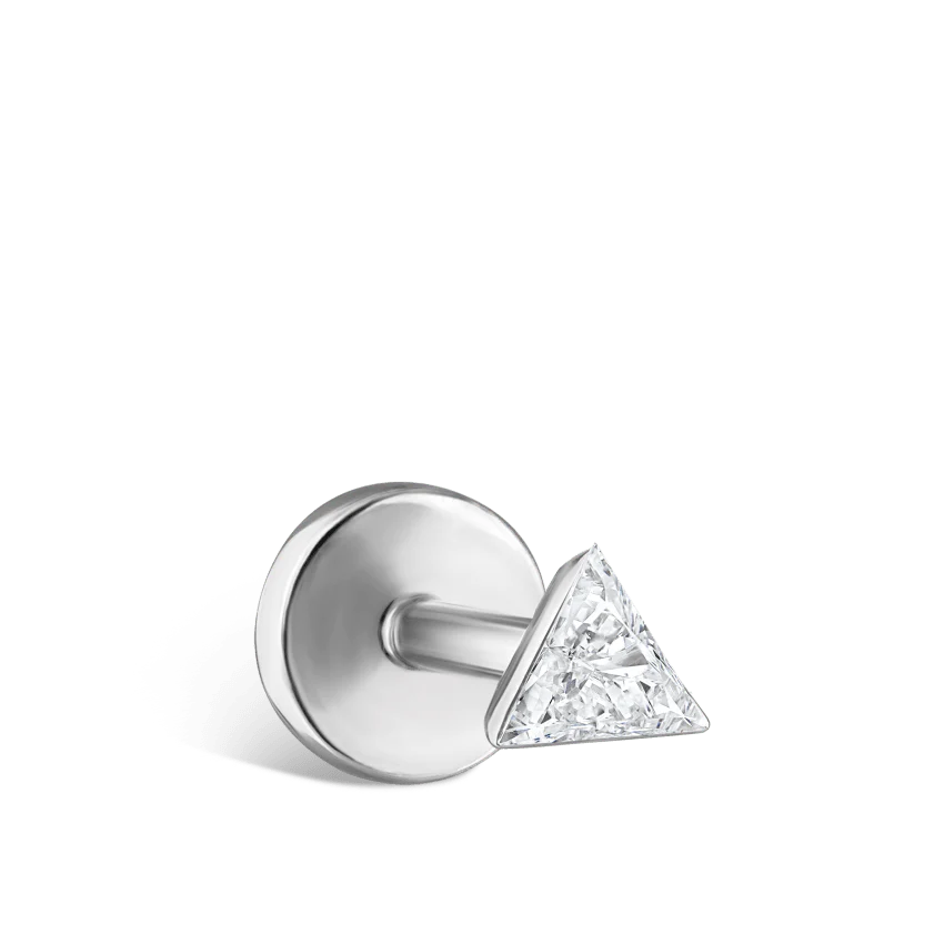 Invisible Set Triangle Diamond Threaded Stud Earring With Titanium Backing - Image 2