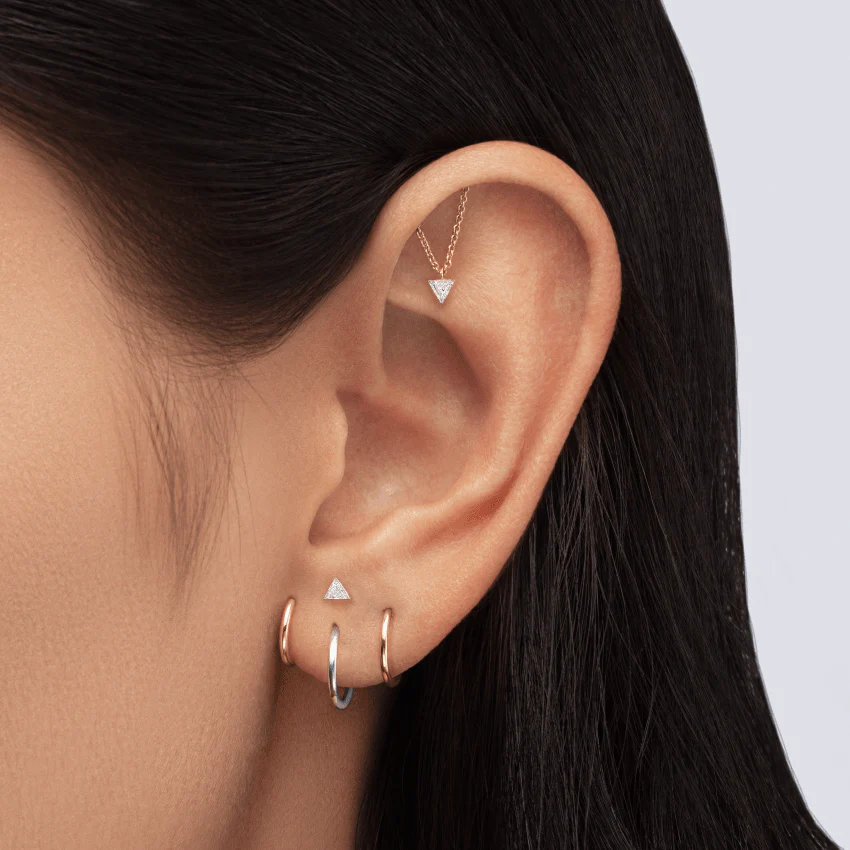 Invisible Set Triangle Diamond Threaded Stud Earring With Titanium Backing - Image 39