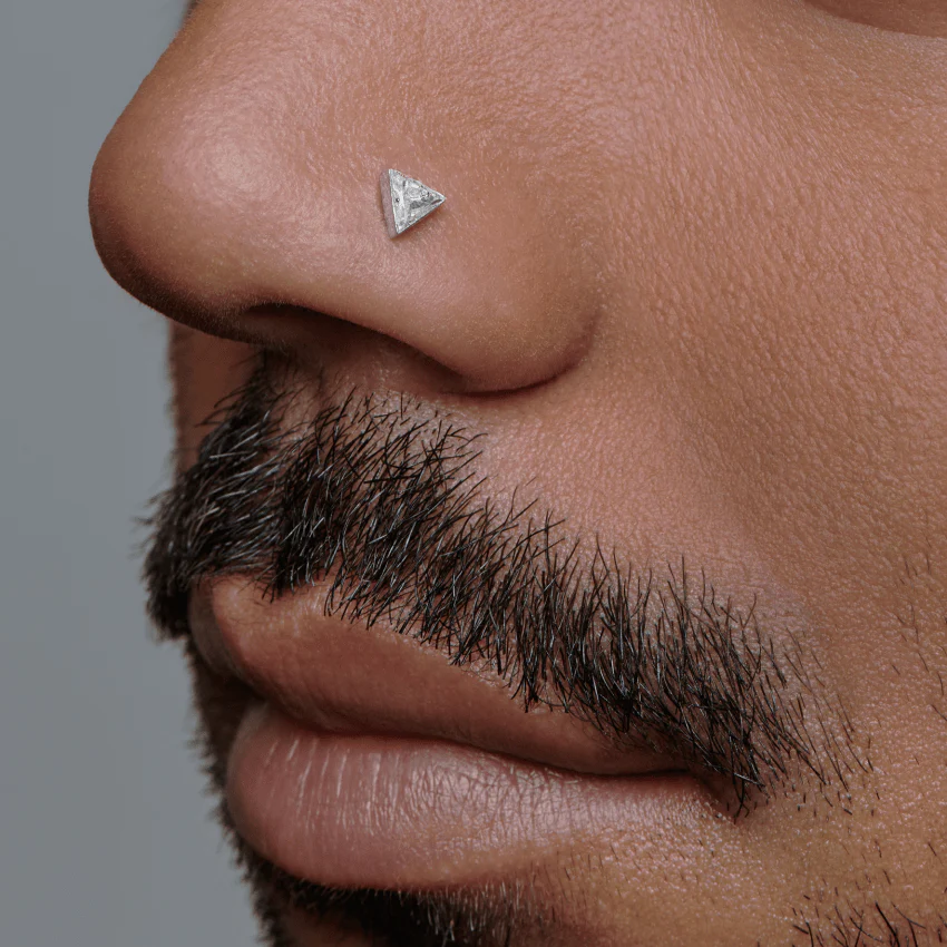 Invisible Set Triangle Diamond Threaded Stud Earring With Titanium Backing - Image 78