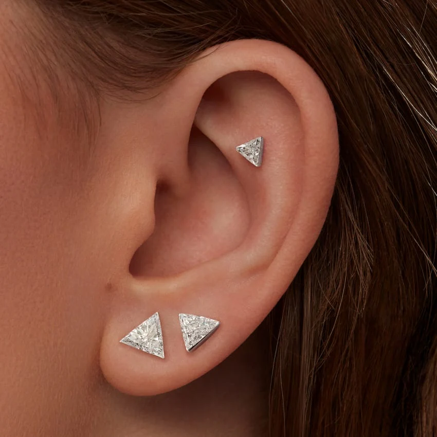 Invisible Set Triangle Diamond Threaded Stud Earring With Titanium Backing - Image 83