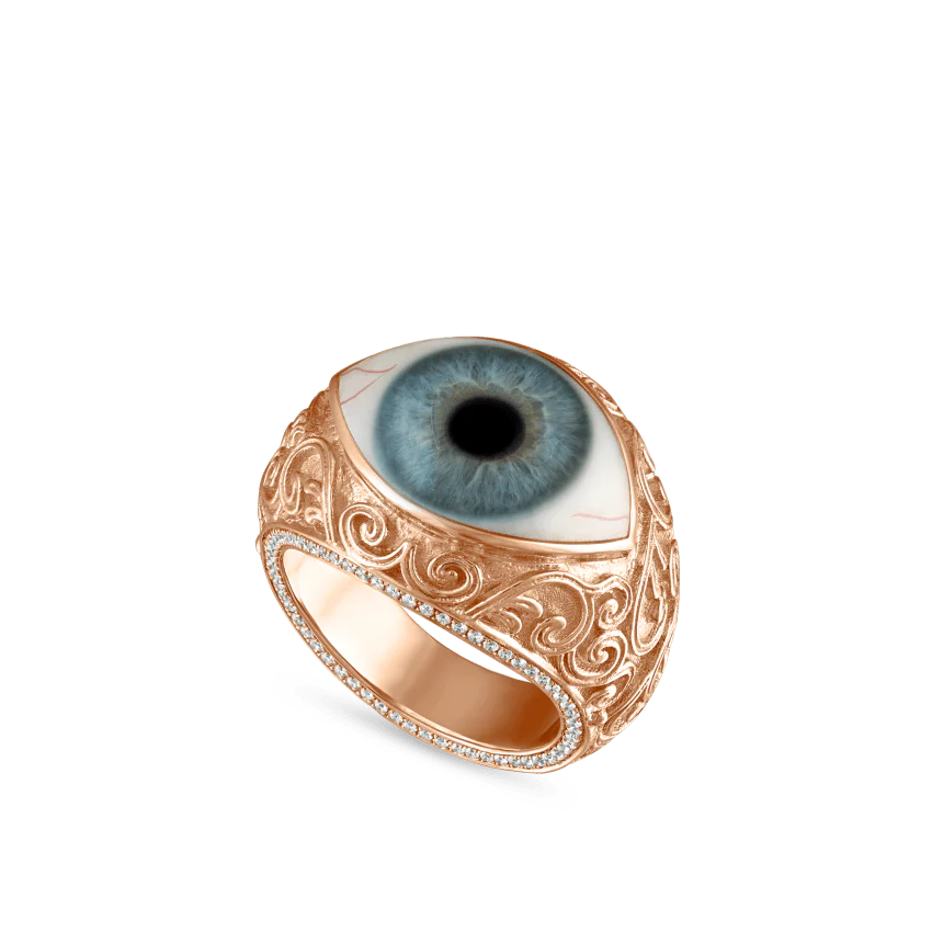 Lace and Pavé Diamond Eye Finger Ring - Image 100