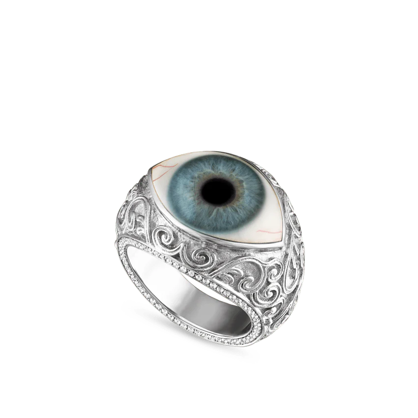 Lace and Pavé Diamond Eye Finger Ring - Image 28