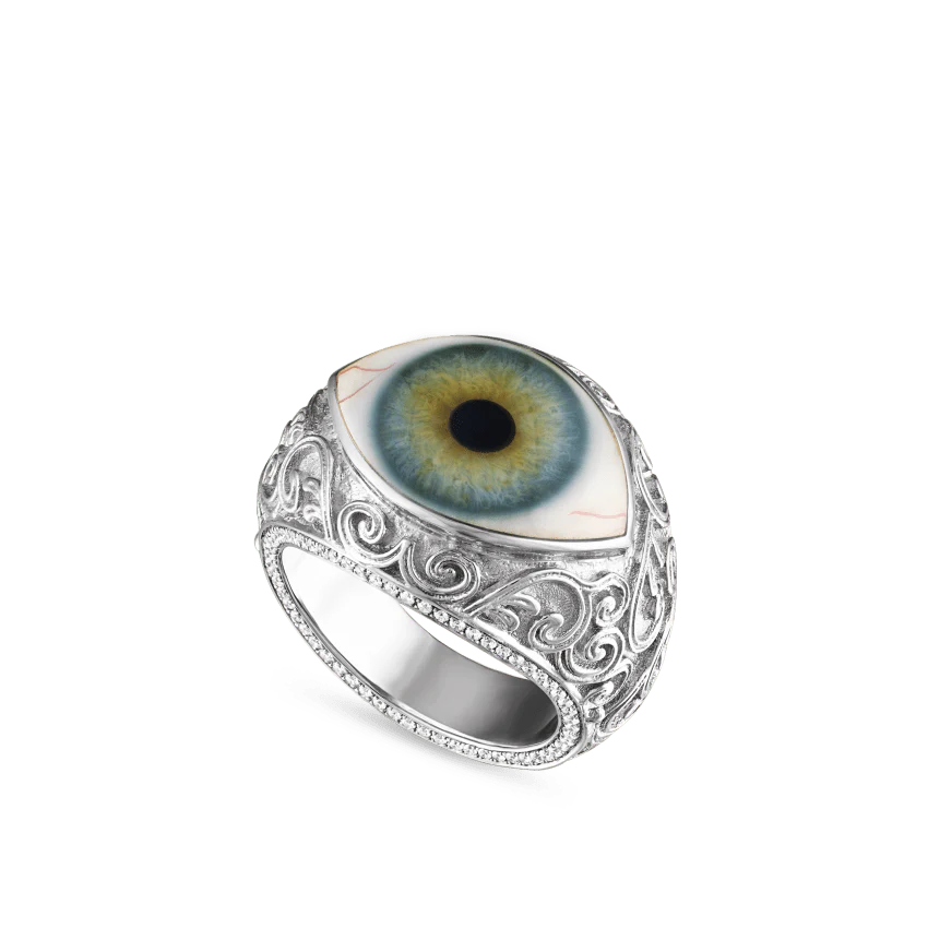 Lace and Pavé Diamond Eye Finger Ring - Image 8