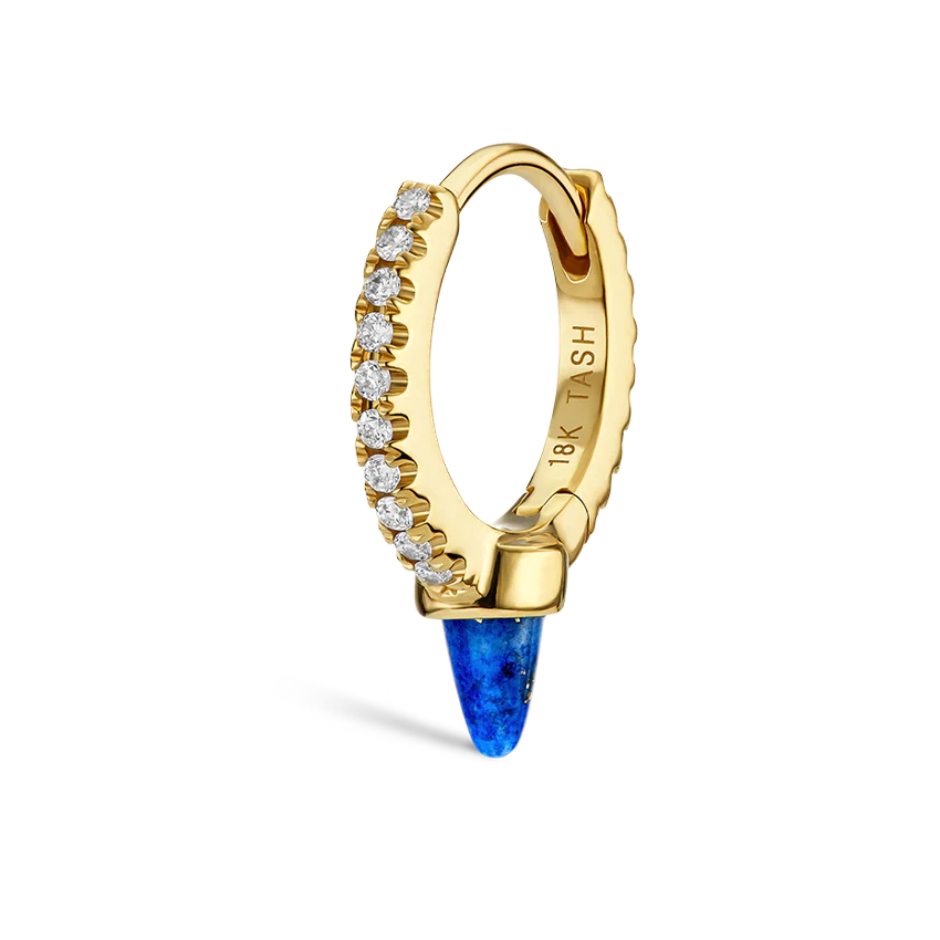 Lapis Single Short Spike Diamond Eternity Hoop Earring - Image 11