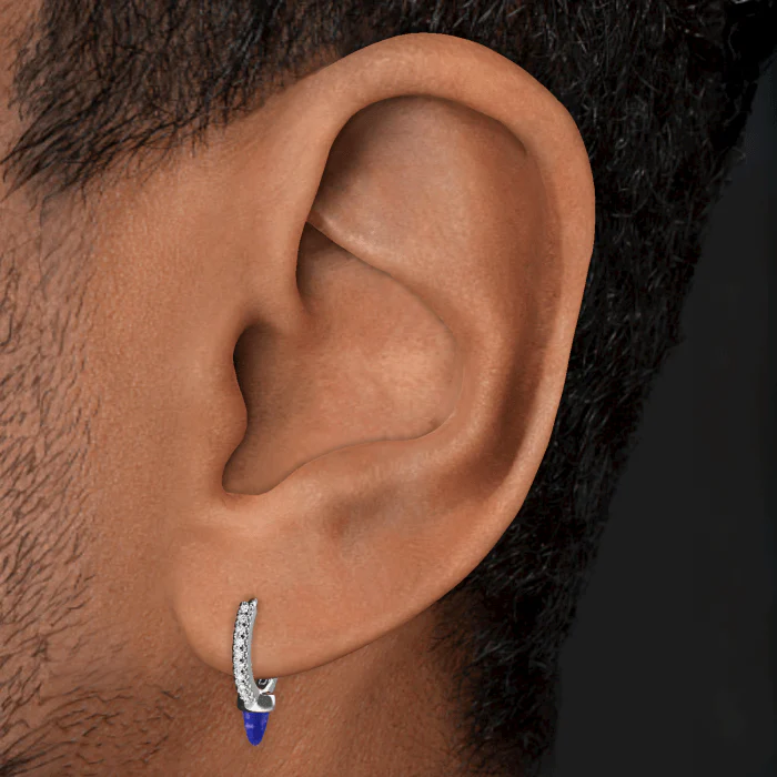 Lapis Single Short Spike Diamond Eternity Hoop Earring - Image 14