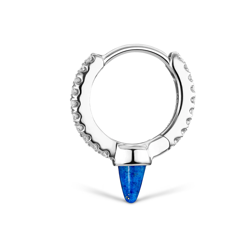Lapis Single Short Spike Diamond Eternity Hoop Earring - Image 2