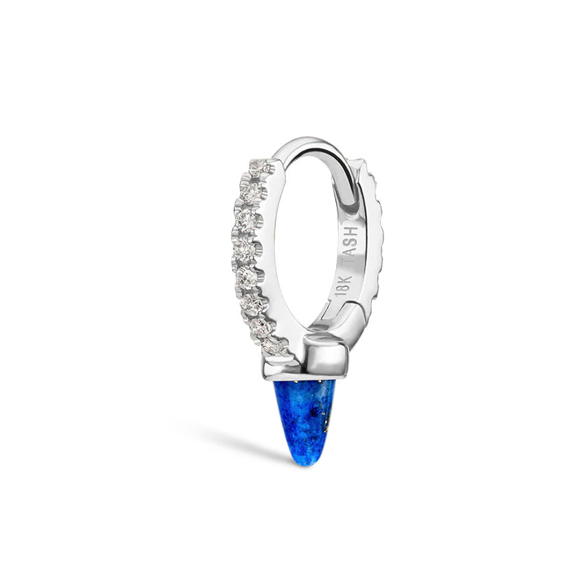 Lapis Single Short Spike Diamond Eternity Hoop Earring - Image 3