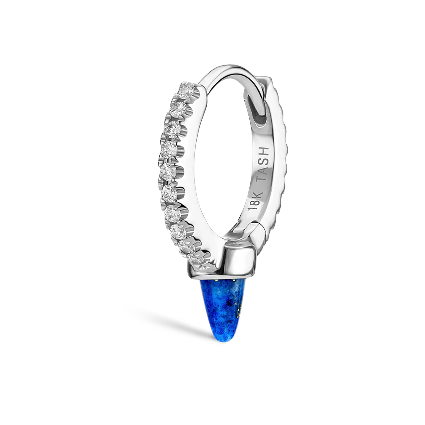Lapis Single Short Spike Diamond Eternity Hoop Earring - Image 5