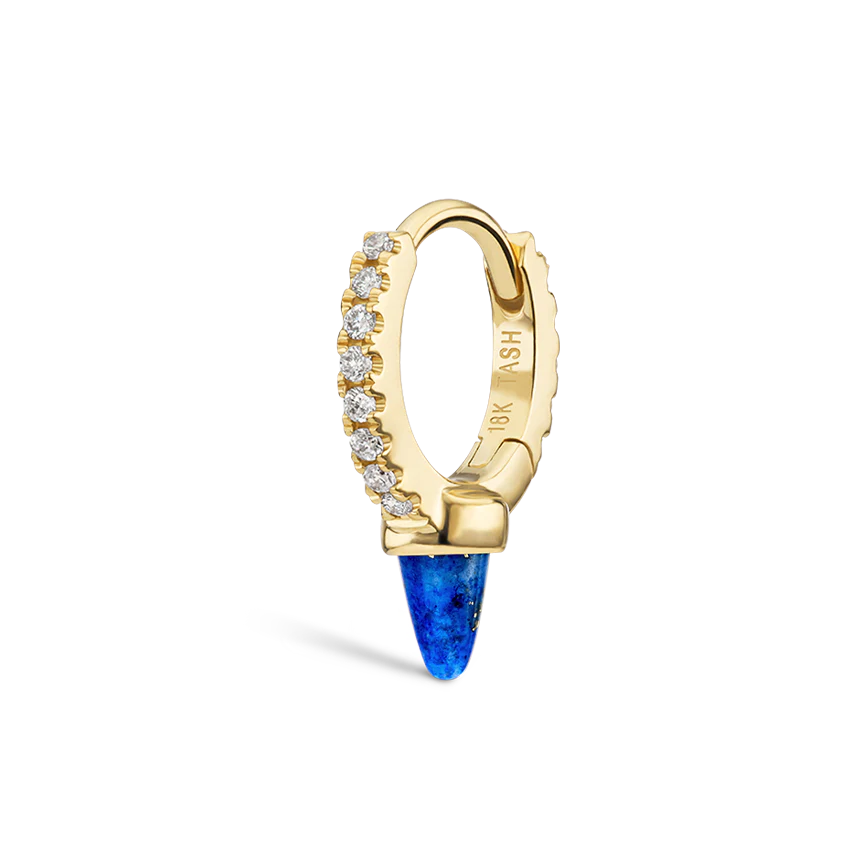 Lapis Single Short Spike Diamond Eternity Hoop Earring - Image 9