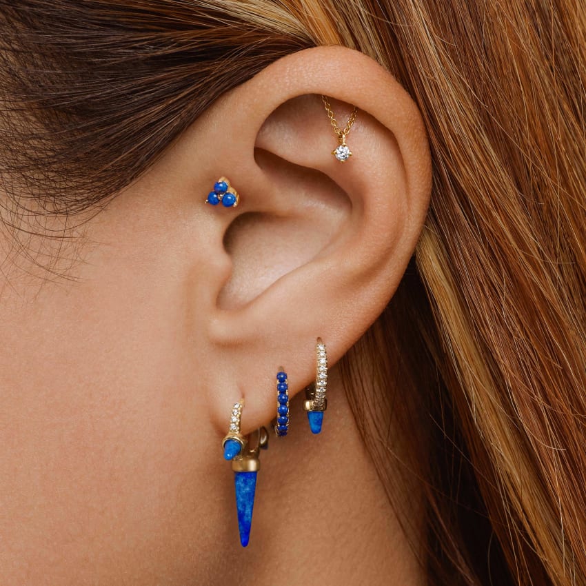 Lapis Trinity Threaded Stud Earring - Image 7