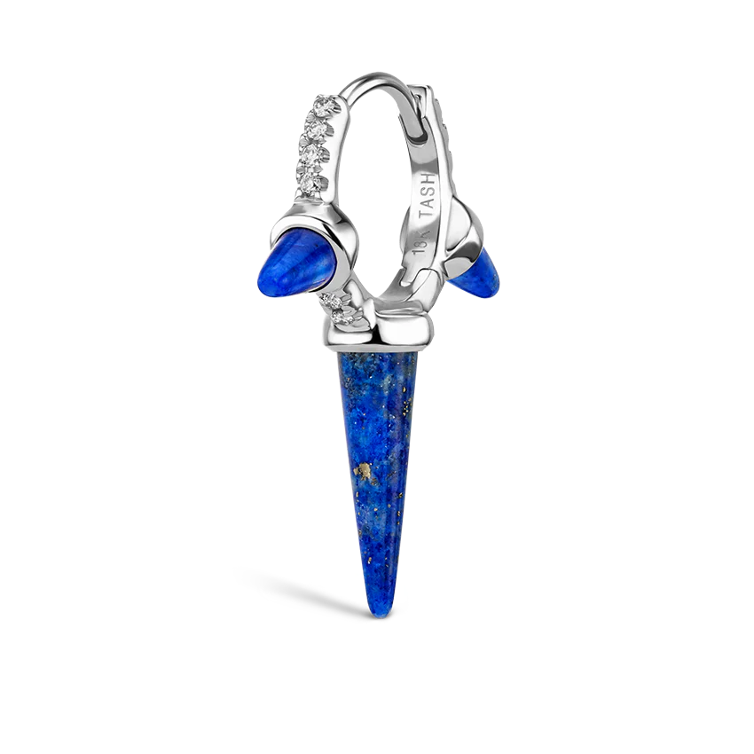 Lapis Triple Long Spike Diamond Eternity Hoop Earring