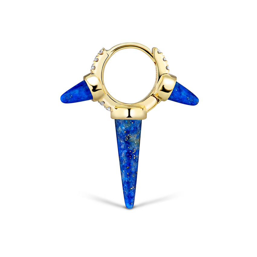 Lapis Triple Long Spike Diamond Eternity Hoop Earring - Image 10
