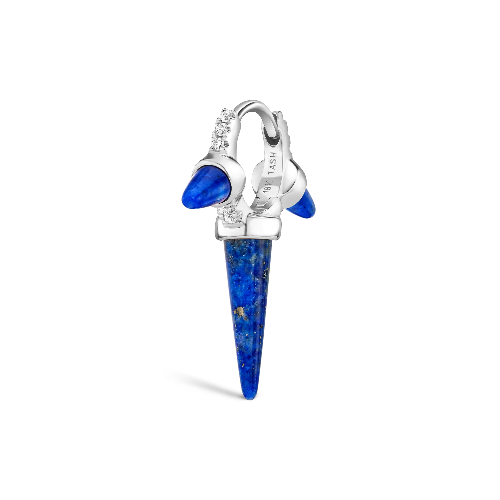 Lapis Triple Long Spike Diamond Eternity Hoop Earring - Image 15