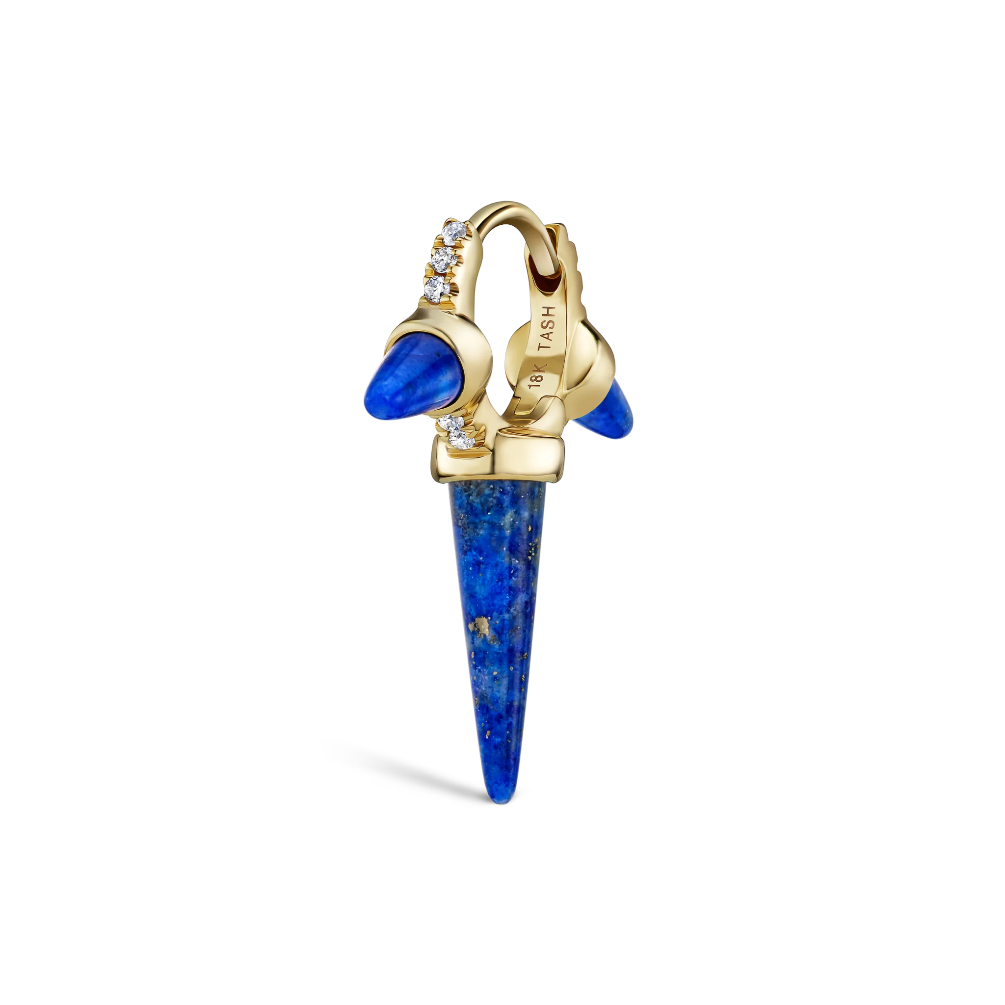 Lapis Triple Long Spike Diamond Eternity Hoop Earring - Image 16