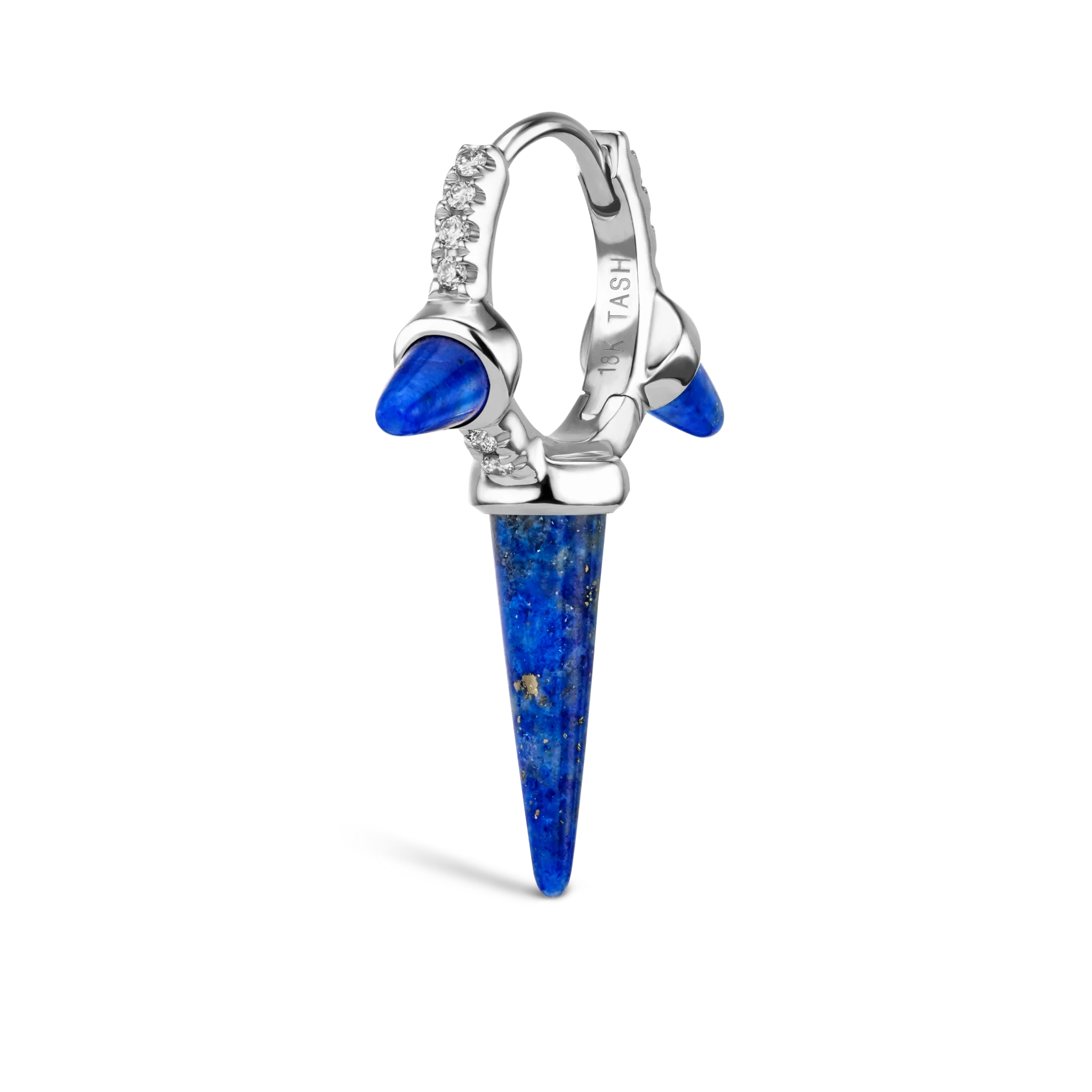 Lapis Triple Long Spike Diamond Eternity Hoop Earring - Image 17