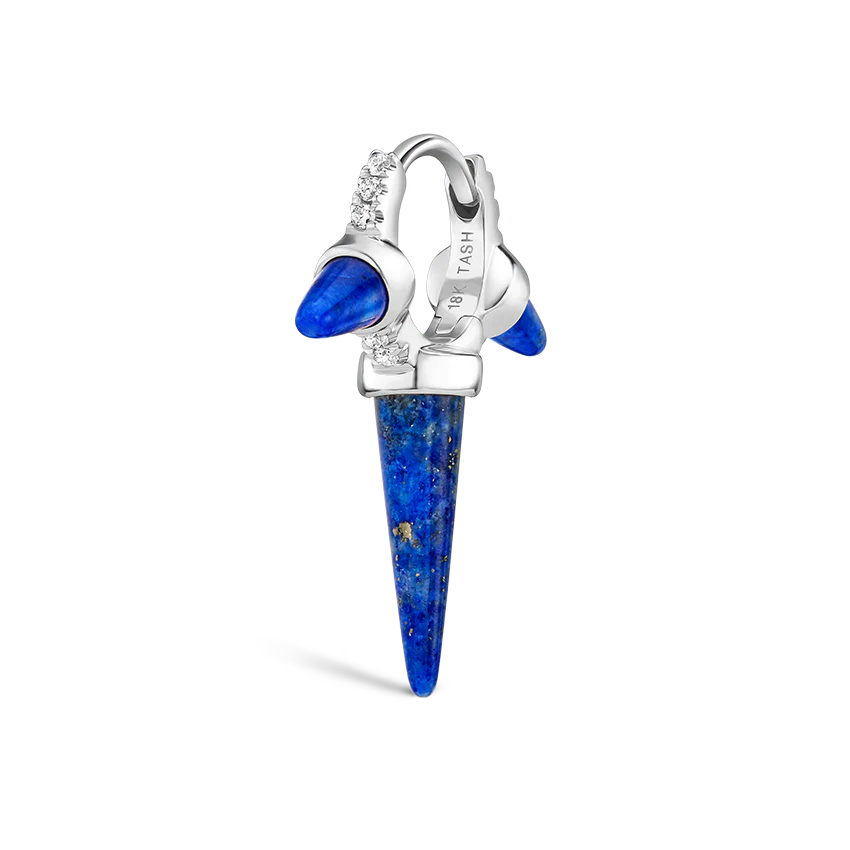 Lapis Triple Long Spike Diamond Eternity Hoop Earring - Image 3