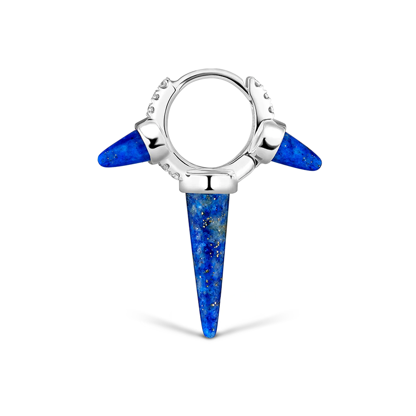 Lapis Triple Long Spike Diamond Eternity Hoop Earring - Image 4