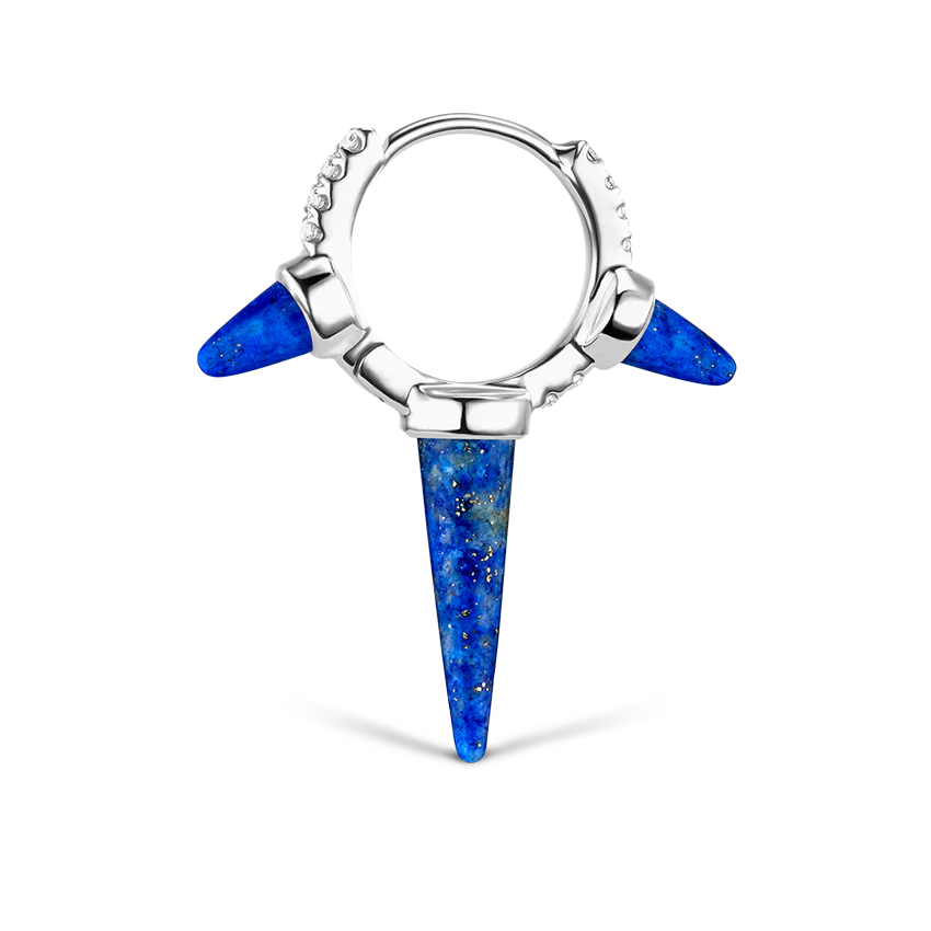 Lapis Triple Long Spike Diamond Eternity Hoop Earring - Image 7