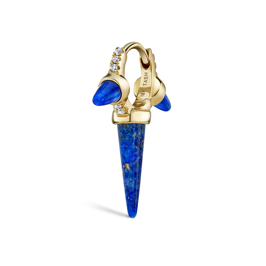 Lapis Triple Long Spike Diamond Eternity Hoop Earring - Image 9