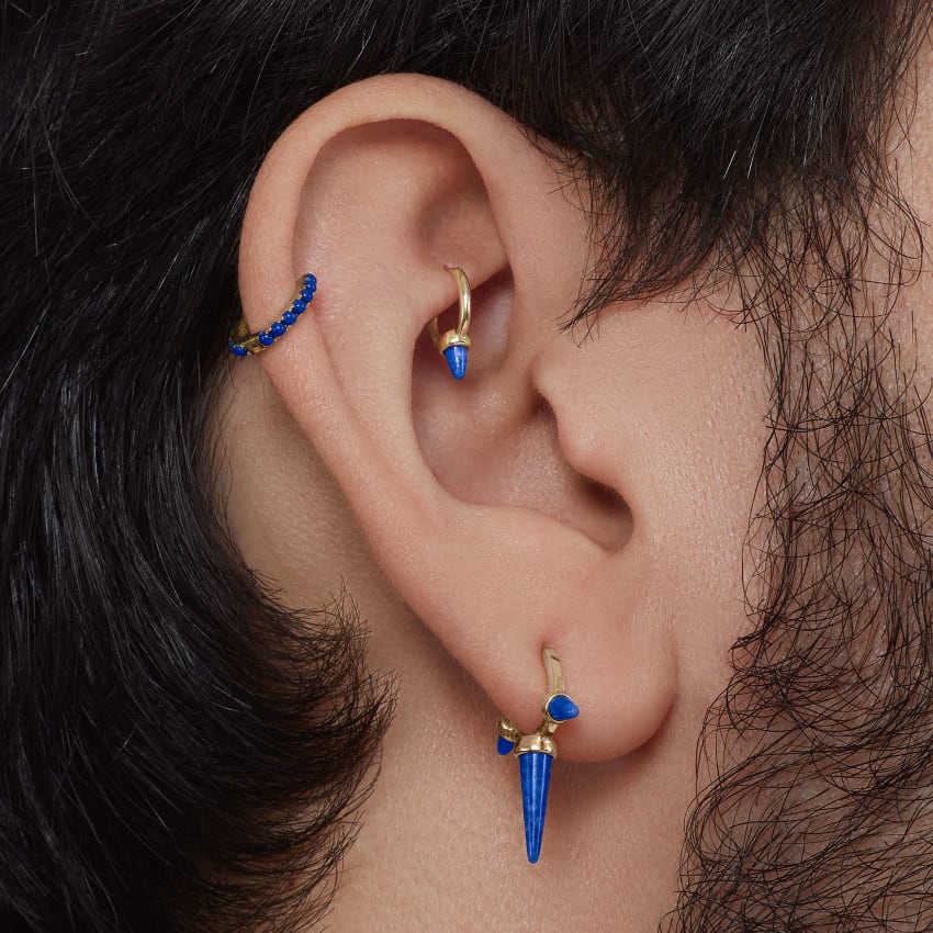 Lapis Triple Long Spike Hoop Earring - Image 7