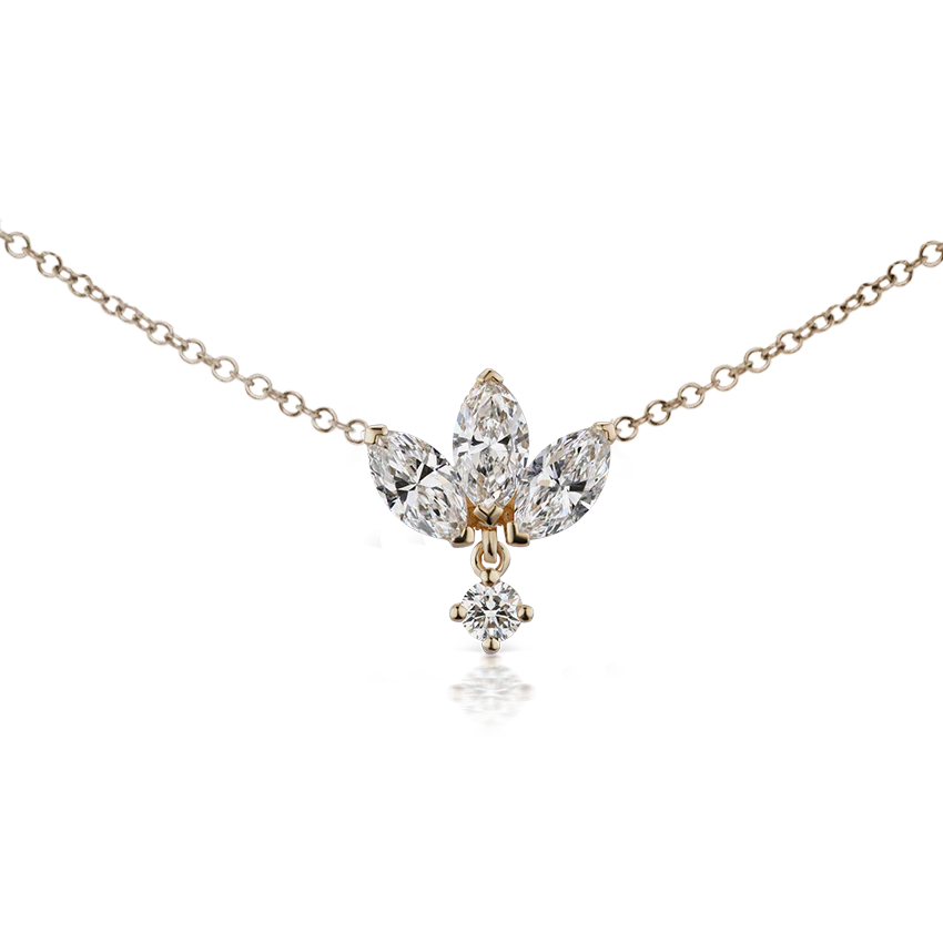 Large Engraved Diamond Lotus with Diamond Dangle Necklace - Image 3
