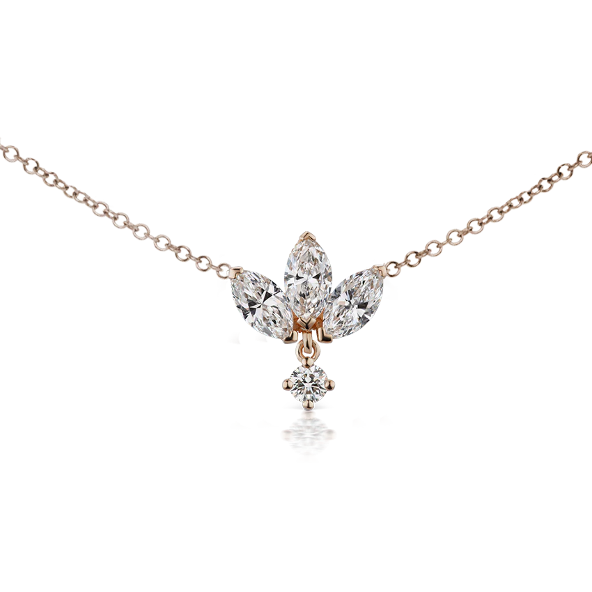 Large Engraved Diamond Lotus with Diamond Dangle Necklace - Image 4