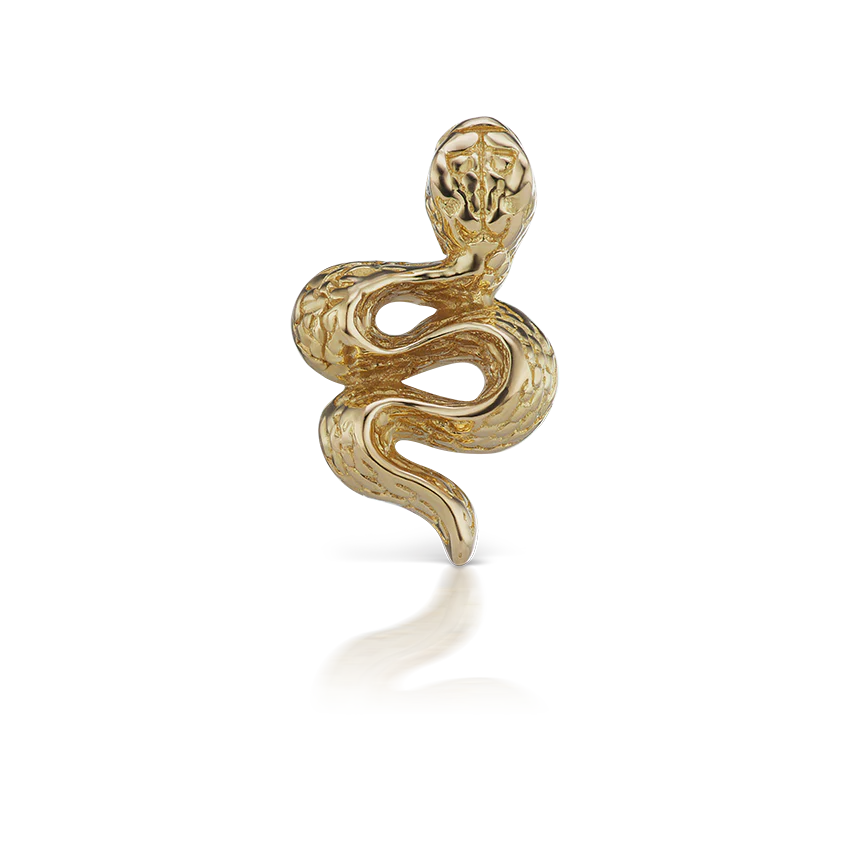 Engraved Snake with Diamond Eyes Stud Earring - Image 4
