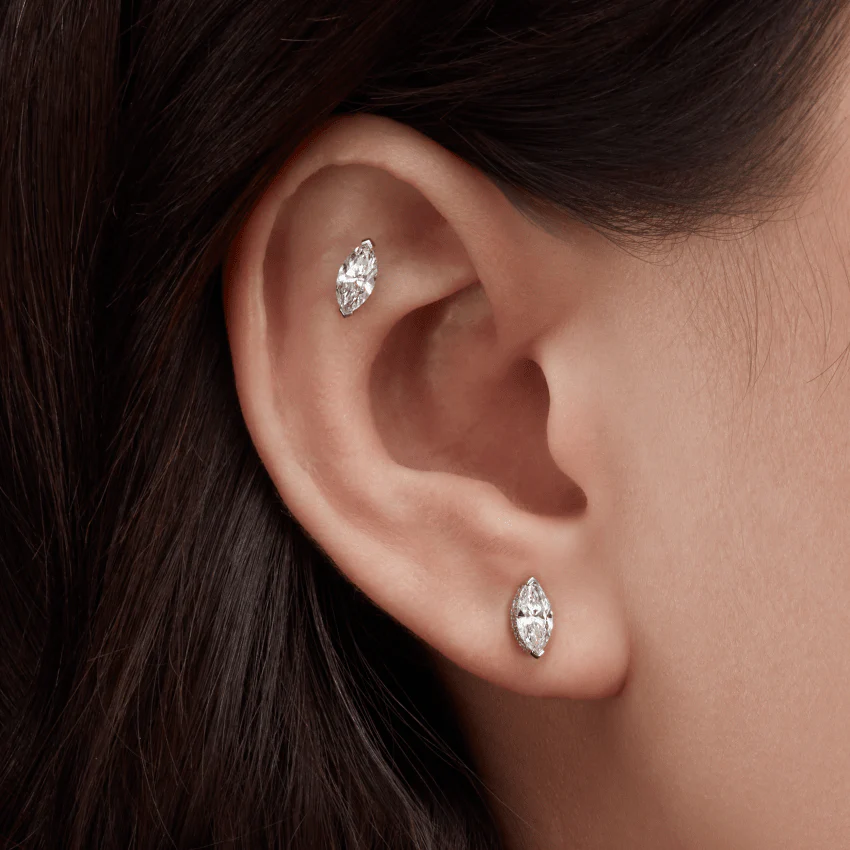 Marquise Diamond Threaded Stud Earring - Image 36