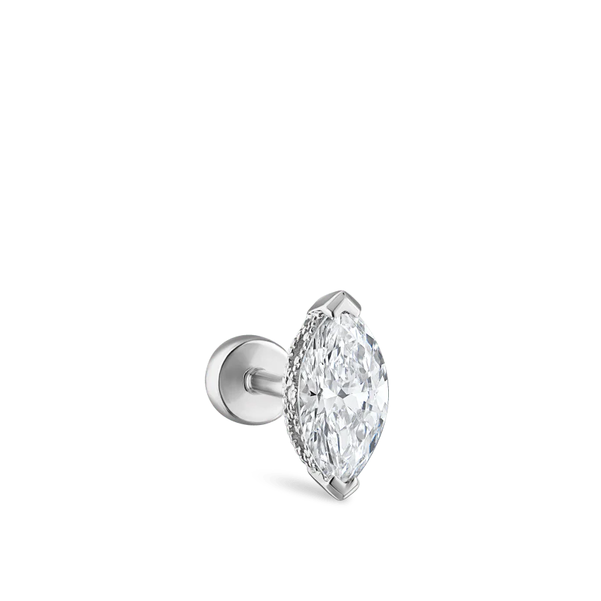Marquise Diamond Threaded Stud Earring With Titanium Backing - Image 11