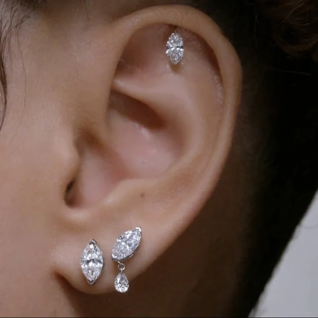 Marquise Diamond Threaded Stud Earring With Titanium Backing - Image 40