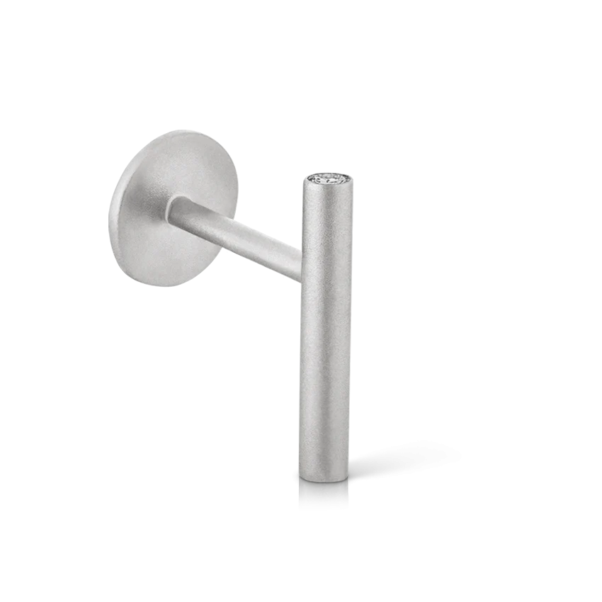 Matte Round Bar with Diamond Ends Threaded Stud Earring With Titanium Backing - Image 2