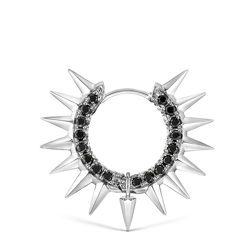 Metal Mohawk with Black and White Diamond Pavé Hoop Earring - Image 13