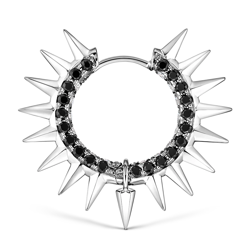 Metal Mohawk with Black and White Diamond Pavé Hoop Earring - Image 19