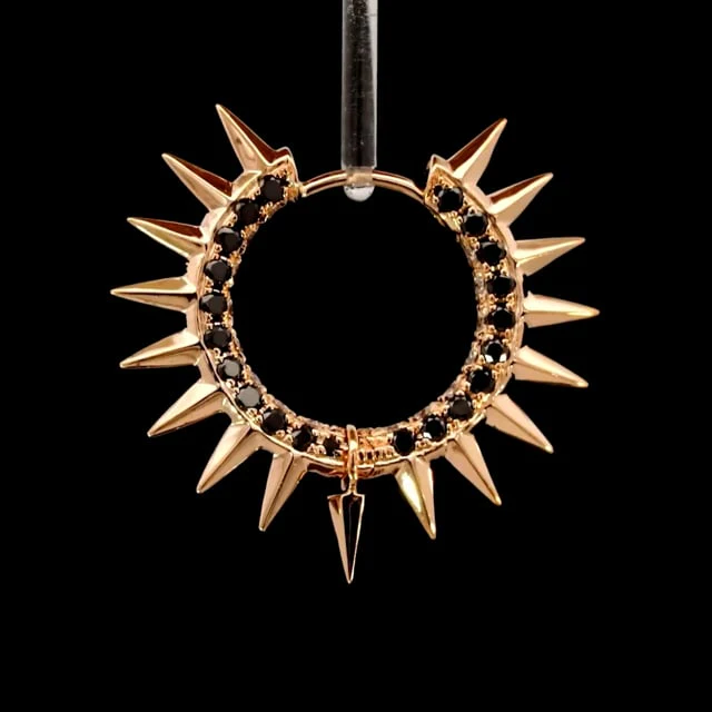 Metal Mohawk with Black and White Diamond Pavé Hoop Earring - Image 23