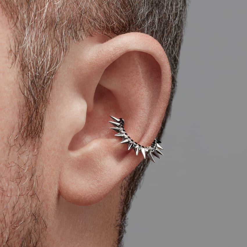 Metal Mohawk with Black and White Diamond Pavé Hoop Earring - Image 24