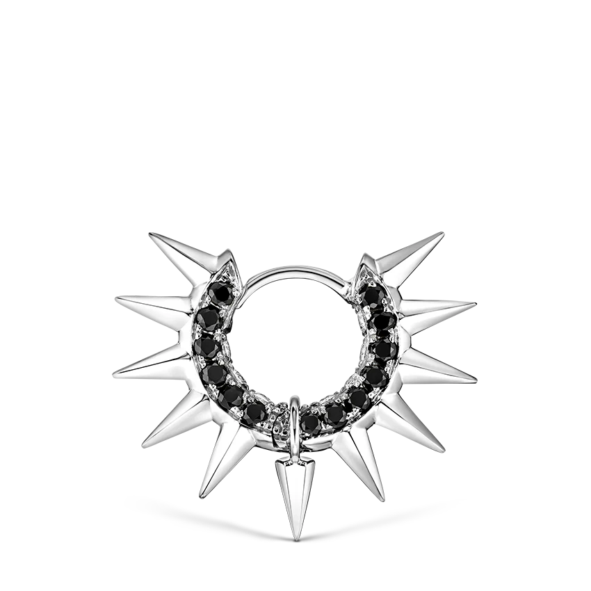 Metal Mohawk with Black and White Diamond Pavé Hoop Earring - Image 3