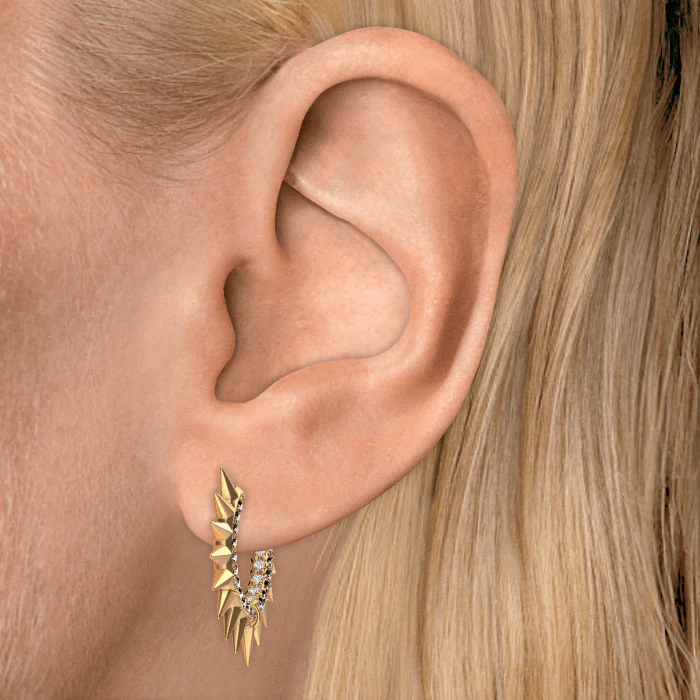 Metal Mohawk with Black and White Diamond Pavé Hoop Earring - Image 46