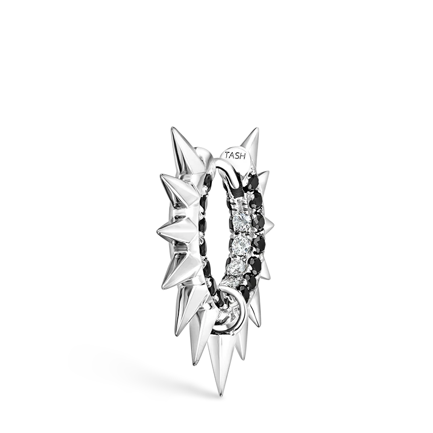 Metal Mohawk with Black and White Diamond Pavé Hoop Earring - Image 6