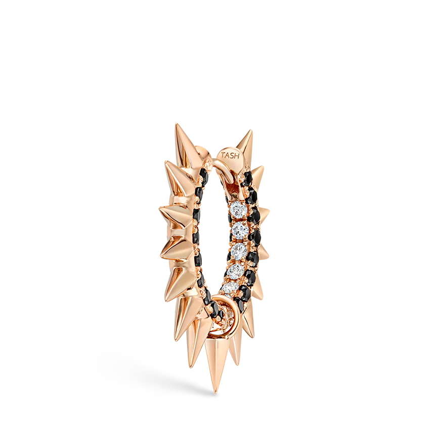 Metal Mohawk with Black and White Diamond Pavé Hoop Earring - Image 60