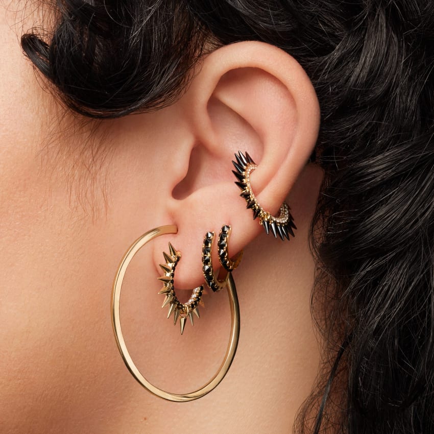 Metal Mohawk with Black and White Diamond Pavé Hoop Earring - Image 63