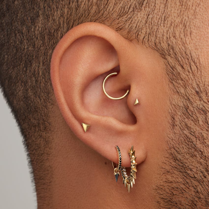 Metal Mohawk with Black and White Diamond Pavé Hoop Earring - Image 69