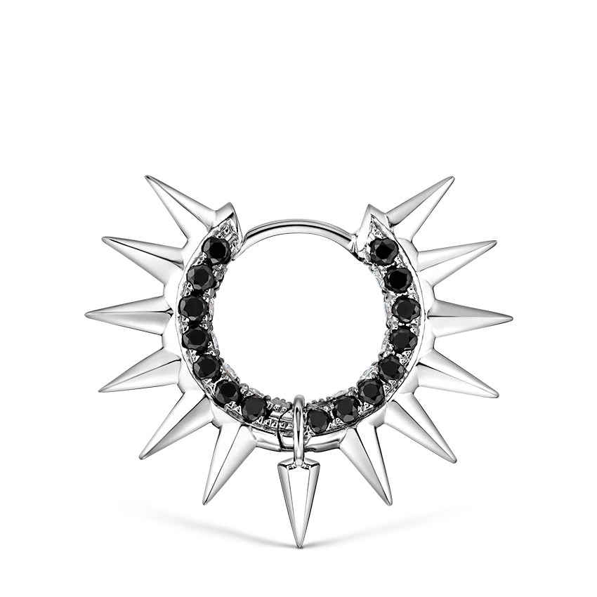 Metal Mohawk with Black and White Diamond Pavé Hoop Earring - Image 7