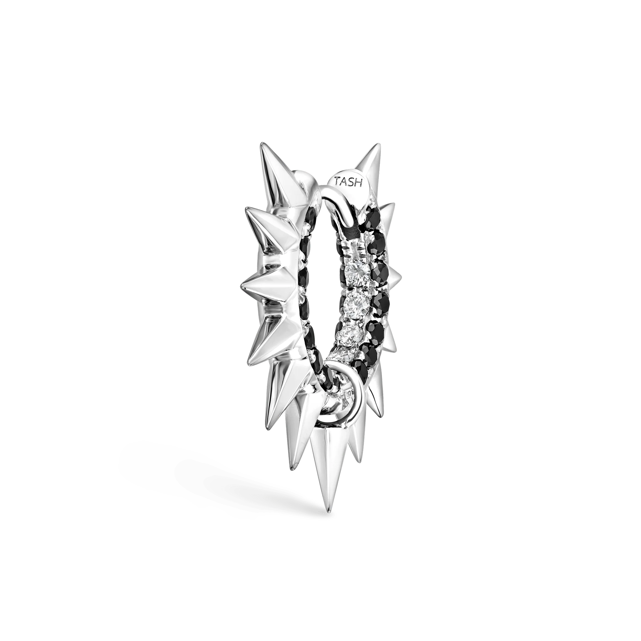 Metal Mohawk with Black and White Diamond Pavé Hoop Earring - Image 78