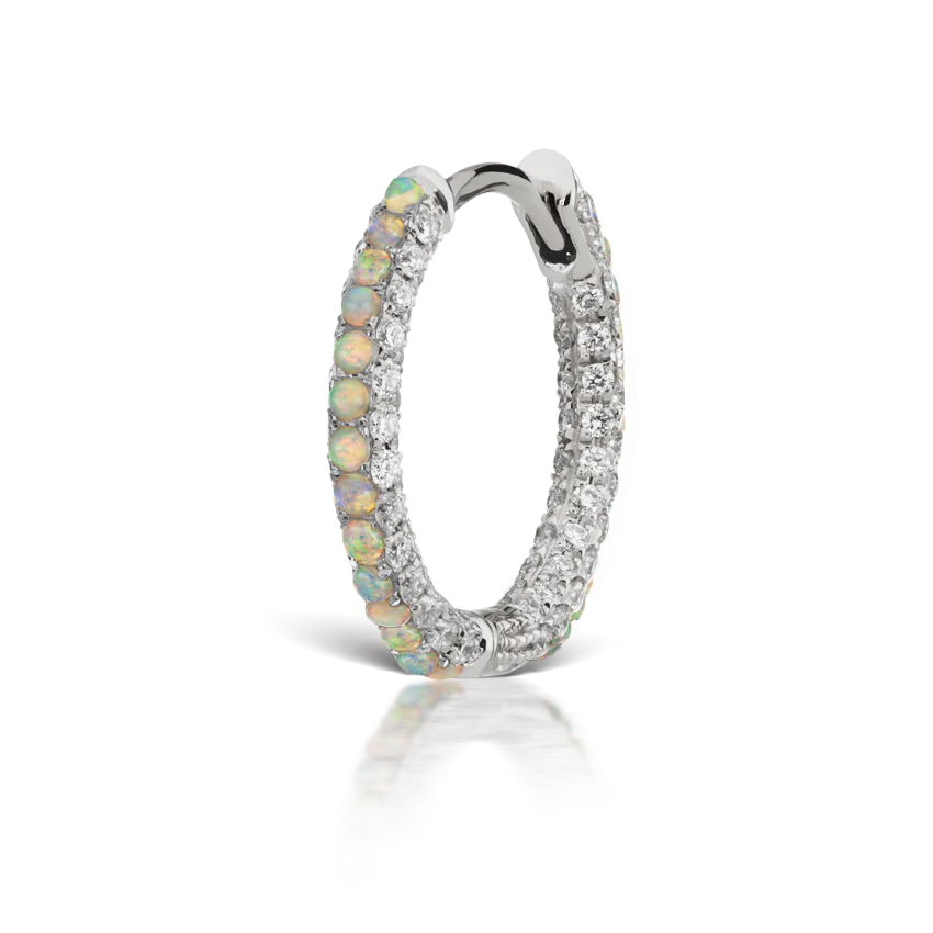 Opal and Diamond Pavé Hoop Earring (Bottom Hinge) - Image 10
