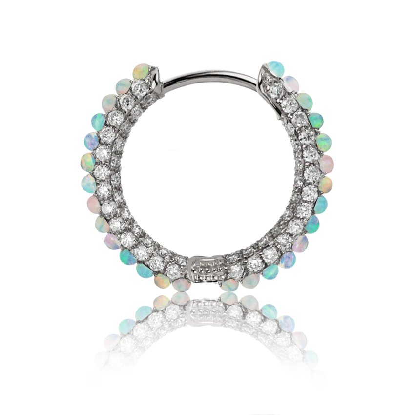 Opal and Diamond Pavé Hoop Earring (Bottom Hinge) - Image 11