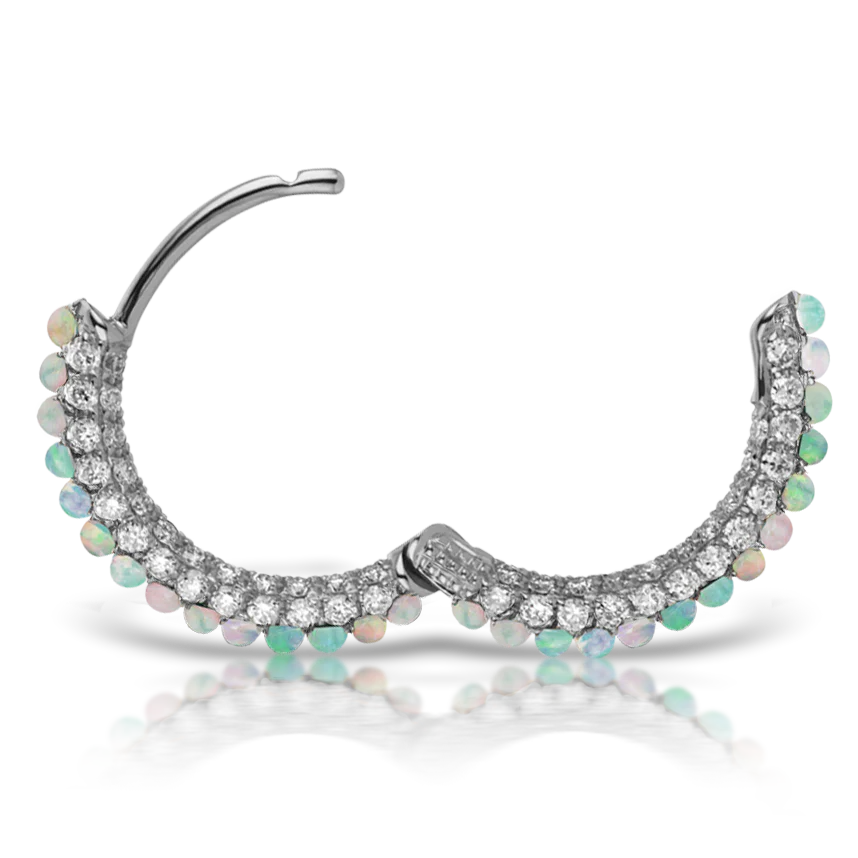 Opal and Diamond Pavé Hoop Earring (Bottom Hinge) - Image 12