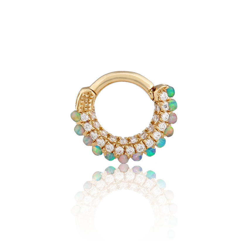 Opal and Diamond Pavé Hoop Earring (Bottom Hinge) - Image 14