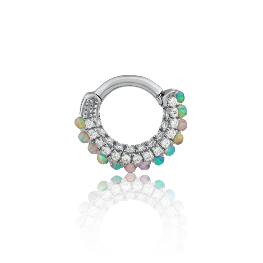 Opal and Diamond Pavé Hoop Earring (Bottom Hinge) - Image 3